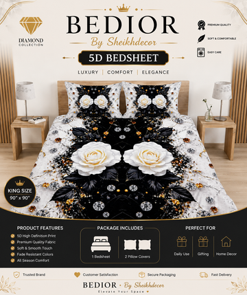 Bedior by SheikhDecor – 5D Digital Bedsheet Set | King Size | 3 Pcs