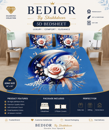Bedior by SheikhDecor – 5D Digital Bedsheet Set | King Size | 3 Pcs