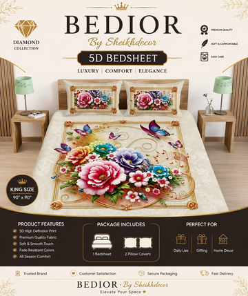 Bedior by SheikhDecor – 5D Digital Bedsheet Set | King Size | 3 Pcs
