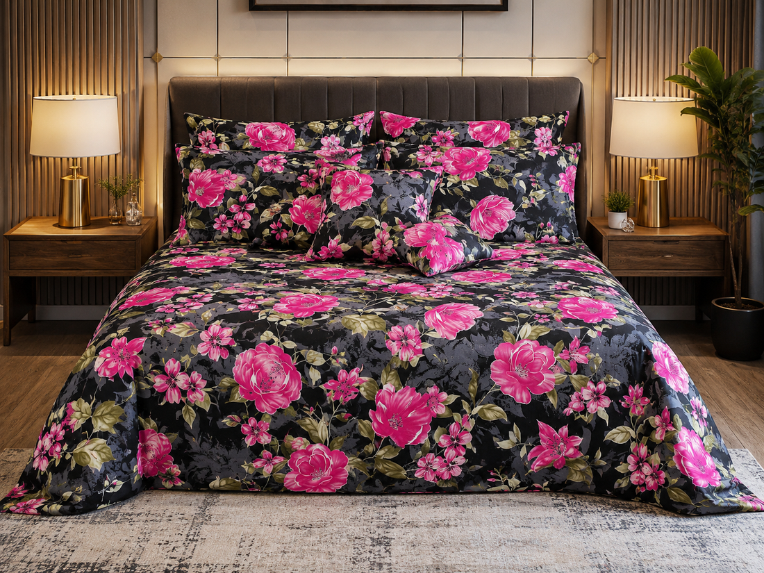 Pure Cotton Bedsheet new Black Red Rose
