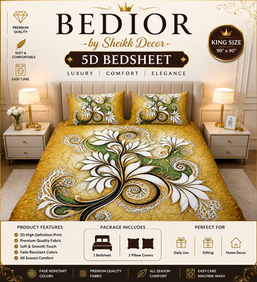 Bedior by SheikhDecor – 5D Digital Bedsheet Set | King Size | 3 Pcs