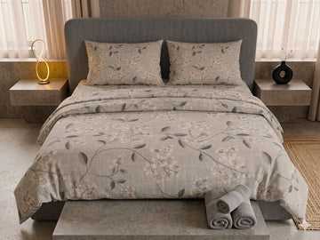 Cotton Bedsheet Gray leaf autom
