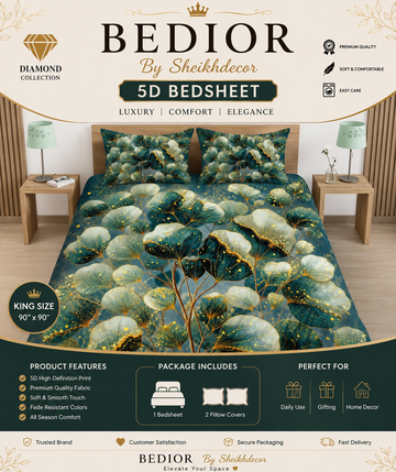 Bedior by SheikhDecor – 5D Digital Bedsheet Set | King Size | 3 Pcs