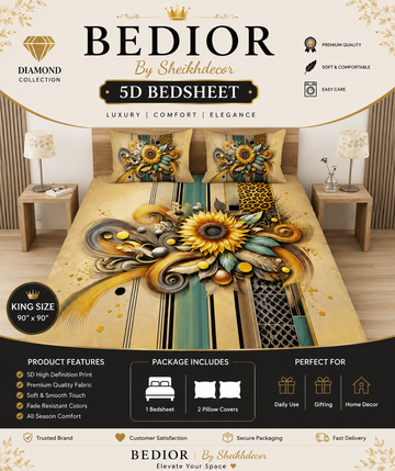 Bedior by SheikhDecor – 5D Digital Bedsheet Set | King Size | 3 Pcs