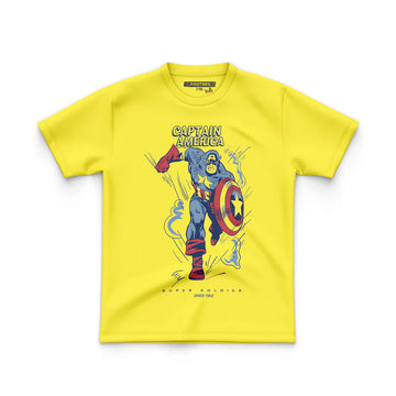 JUNIOR COTTON SUPER SOLDIER YELLOW CAPTAIN AMERICA TEE