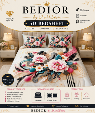Bedior by SheikhDecor – 5D Digital Bedsheet Set | King Size | 3 Pcs