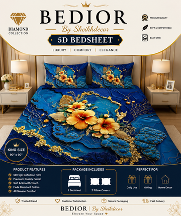 Bedior by SheikhDecor – 5D Digital Bedsheet Set | King Size | 3 Pcs
