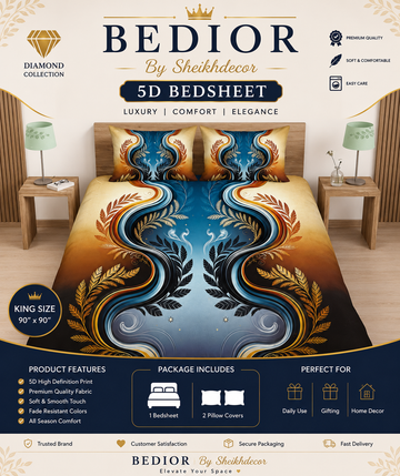 Bedior by SheikhDecor – 5D Digital Bedsheet Set | King Size | 3 Pcs