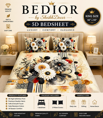 Bedior by SheikhDecor – 5D Digital Bedsheet Set | King Size | 3 Pcs