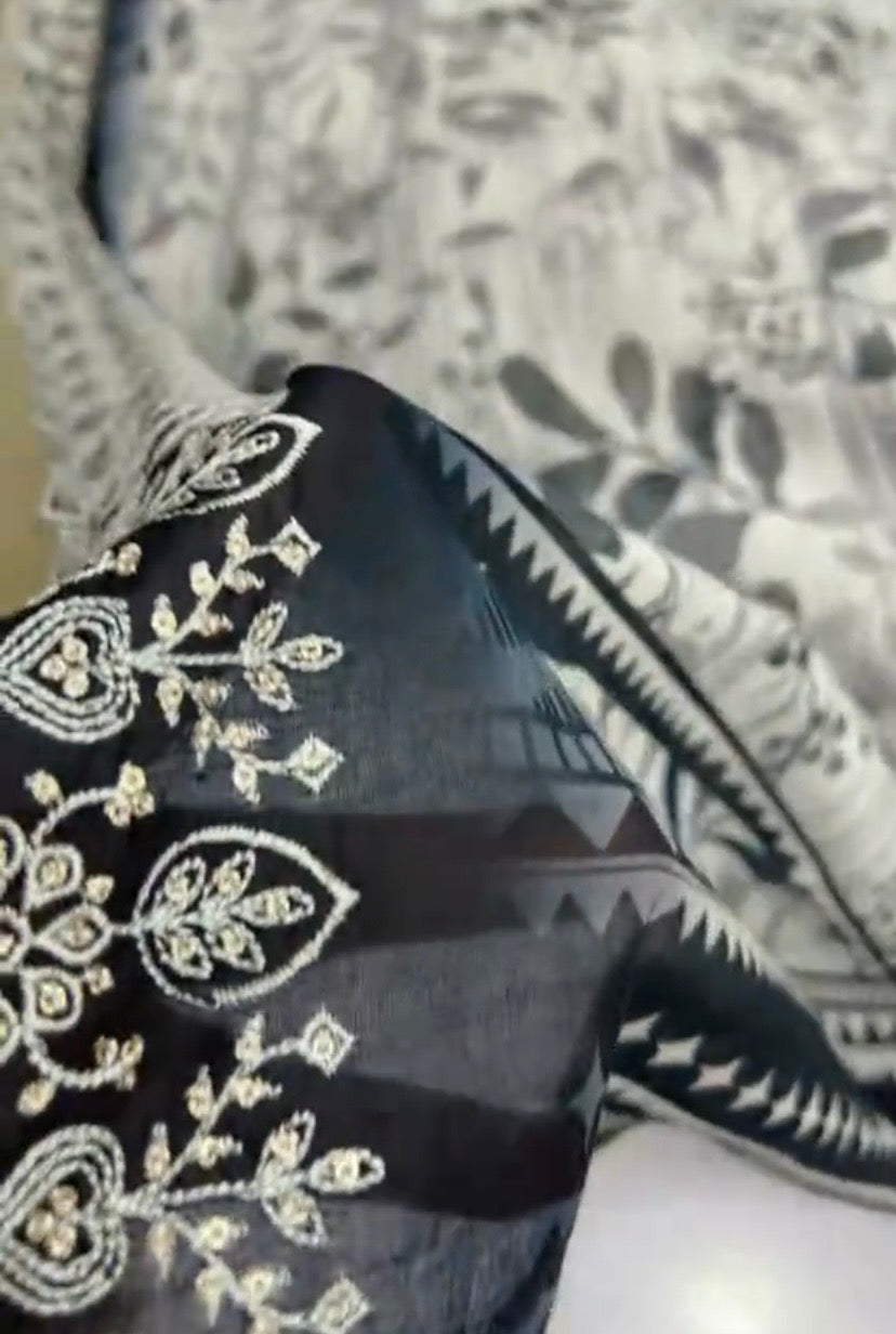 ❁Bin Saeed Fancy Black Luxury Embroidery Chickenkari 3PICES Lawn❁