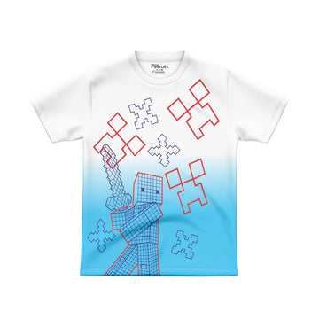 DIGITAL POLYESTER - WHITE BLUE GRADIENT MINECRAFT TEE DG01257AO