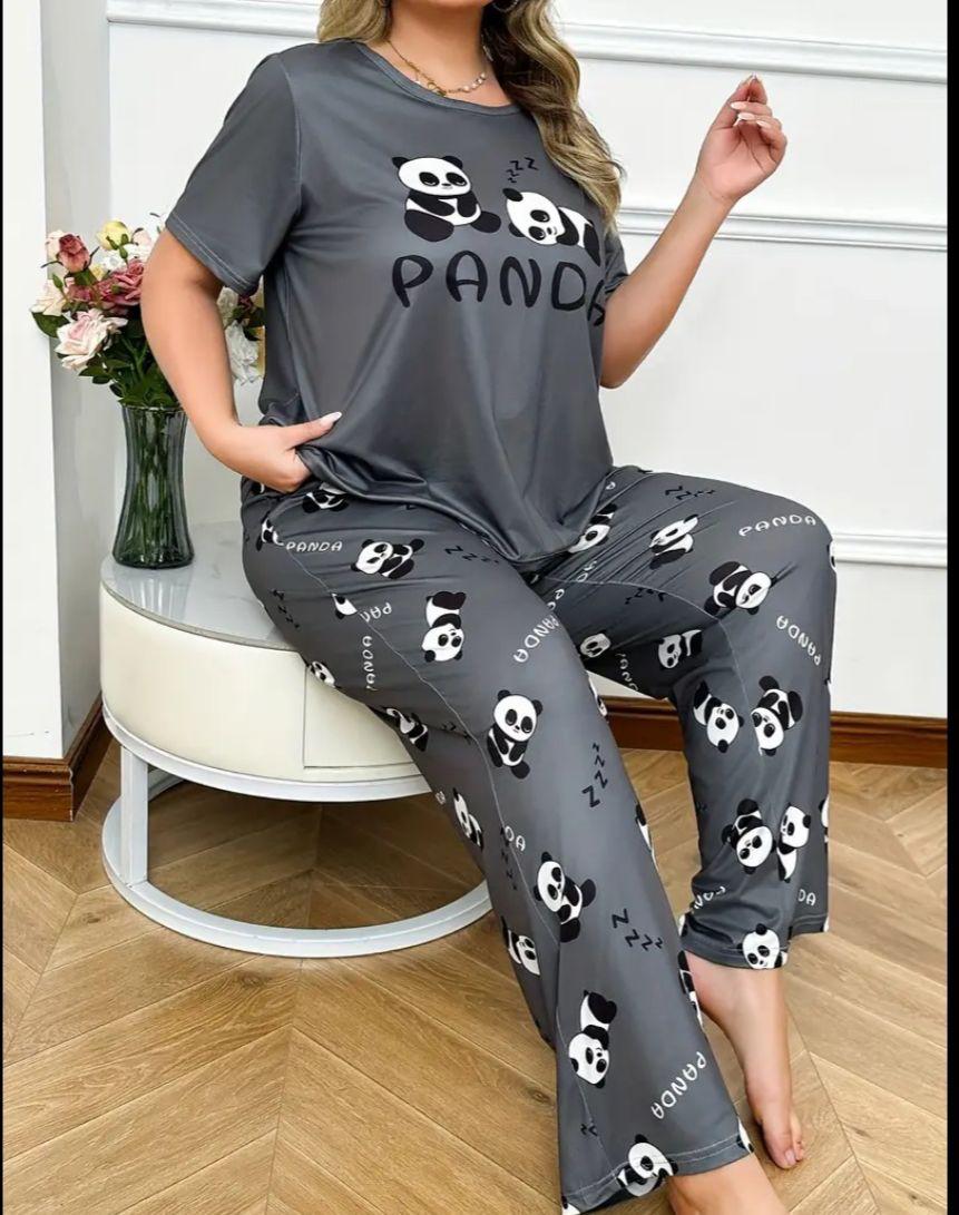 Grey Pandaa Printed Half Sleeves PJ Set For Her