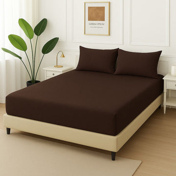 Brown Plain -Fitted Bedsheet Set
