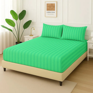 Light Green Stripe -Fitted Bedsheet Set