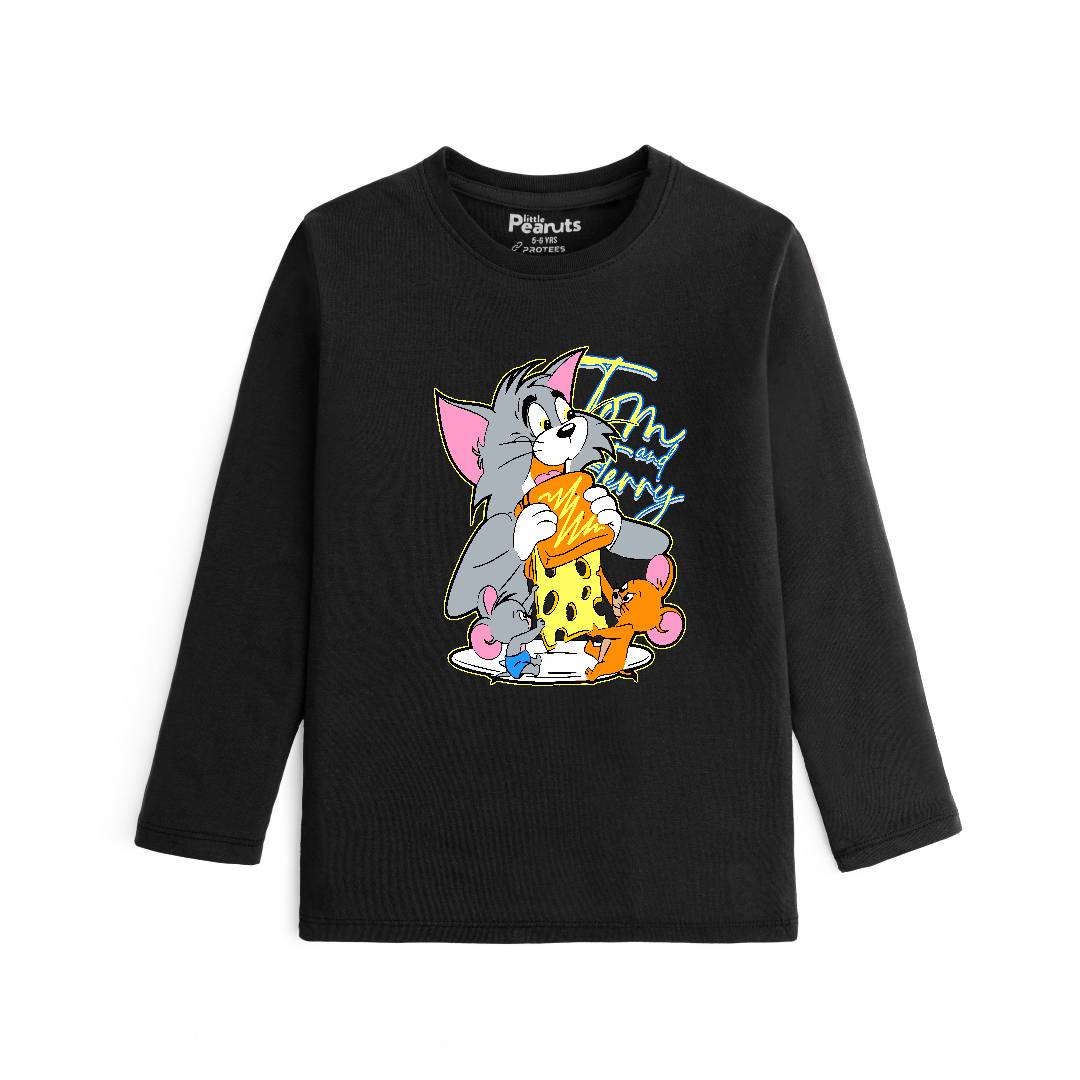 COTTON - TOM & JERRY FIGHTING ON CHEESE FULL SLEEVES