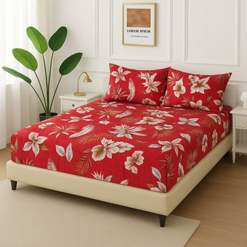 Red Lilies -Fitted Bedsheet Set