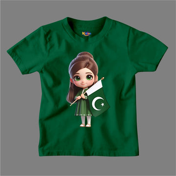14 AUGUST CUTE GIRL WITH PAKISTAN FLAG  T-SHIRT