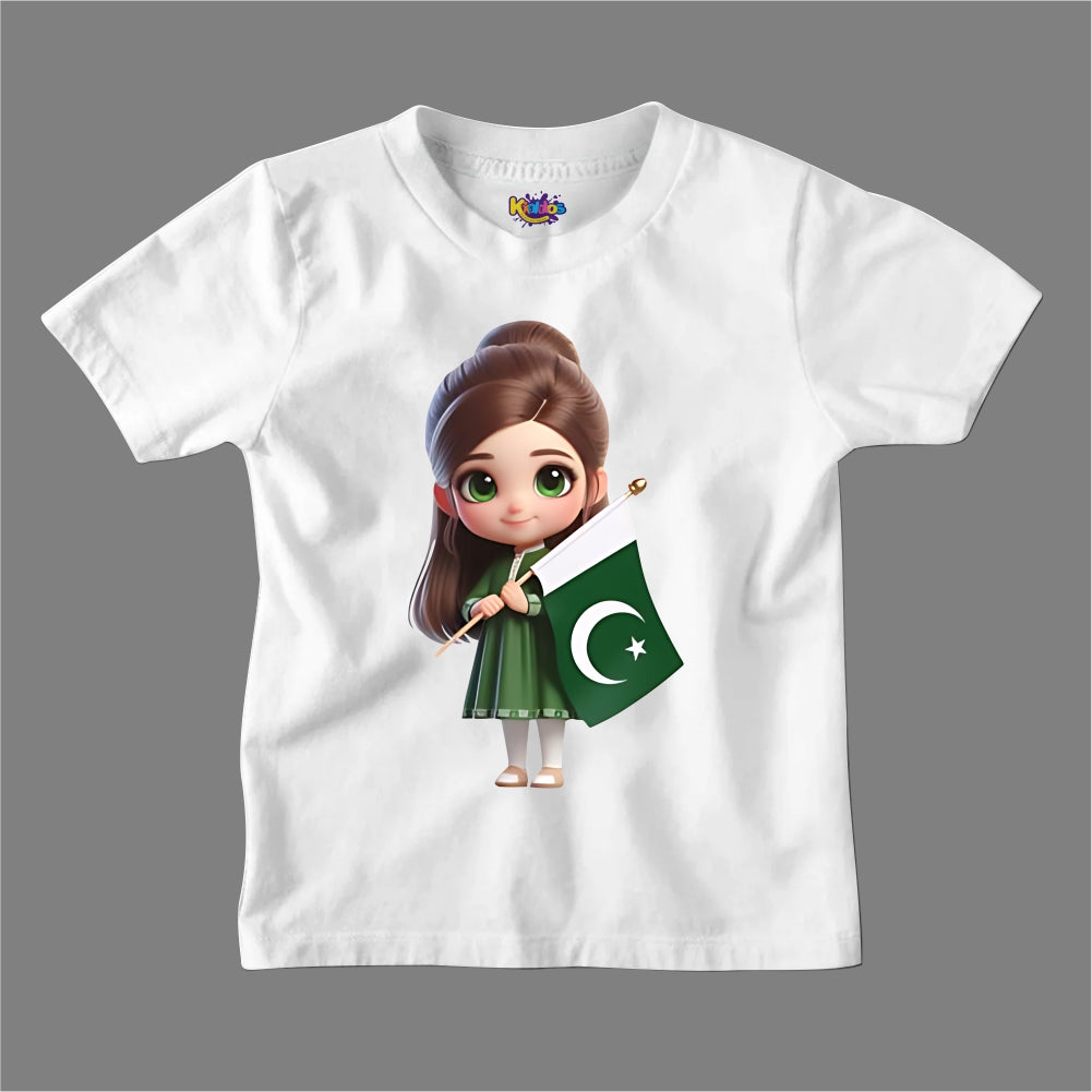 14 AUGUST CUTE GIRL WITH PAKISTAN FLAG  T-SHIRT