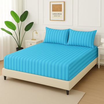 Sky Blue Stripe -Fitted Bedsheet Set